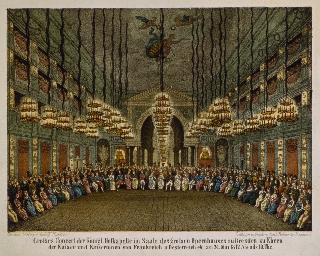 Concert van de koninklijke band in het auditorium van de Dresden Opera House ter ere van het keizerlijk paar, 1812 door German School