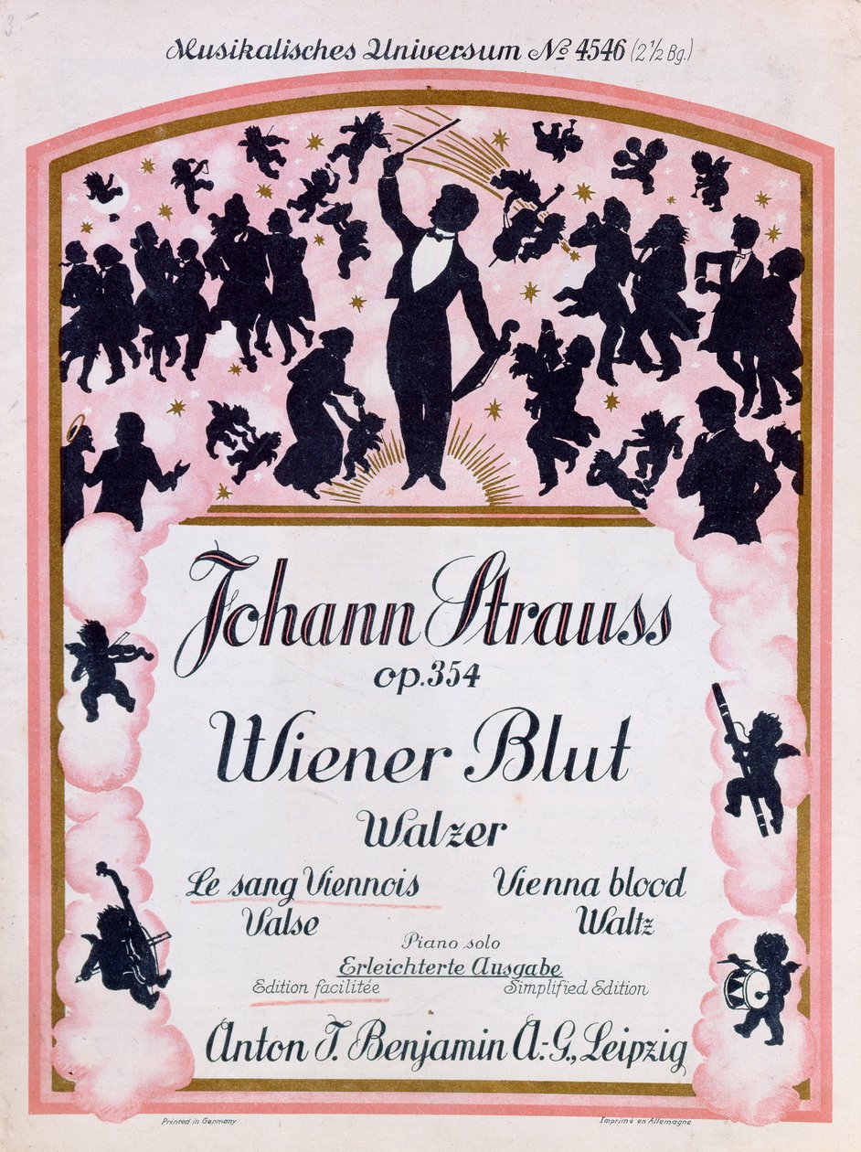Omslag van de partituur van de beroemde wals Wiener Blut op.354 door Johann Strauss II, 1930 door German School