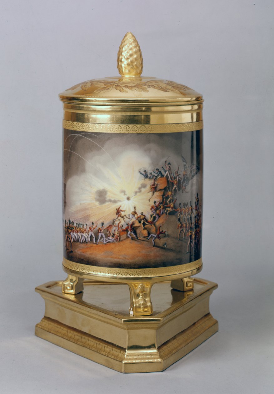 Gedekte pot met de Bestorming van Ciudad Rodrigo, uit het Pruisische Diner Servies, Berlijn, 1816-19 door German School