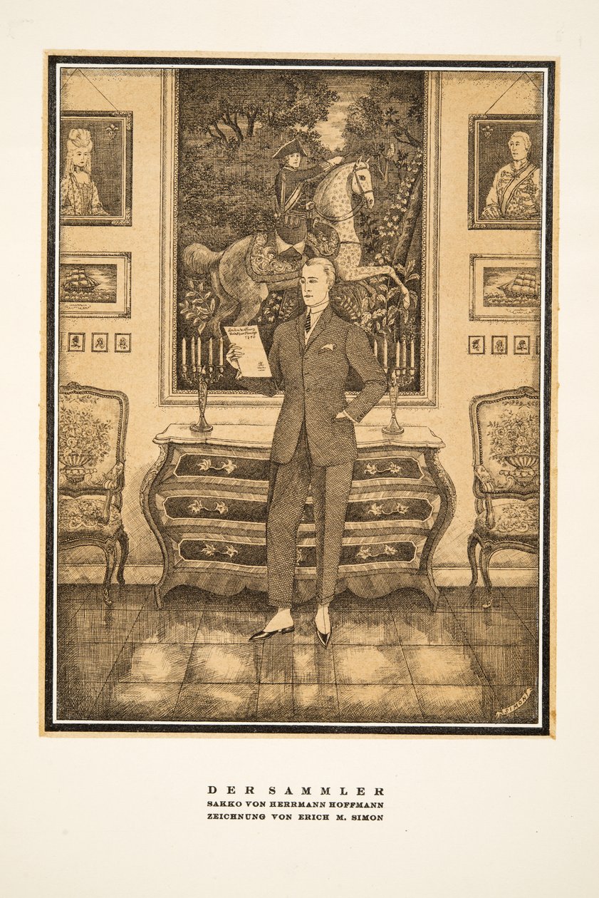 Der Sammler, advertentie voor herenmode door Hermann Hoffmann, uit Styl, pub.1922 (pochoirdruk) door German School