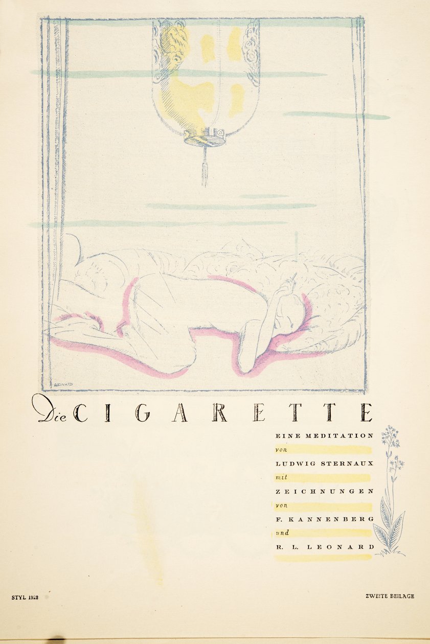 Die Cigarette eine Meditation, uit Styl, geb. 1922 (pochoirdruk) door German School