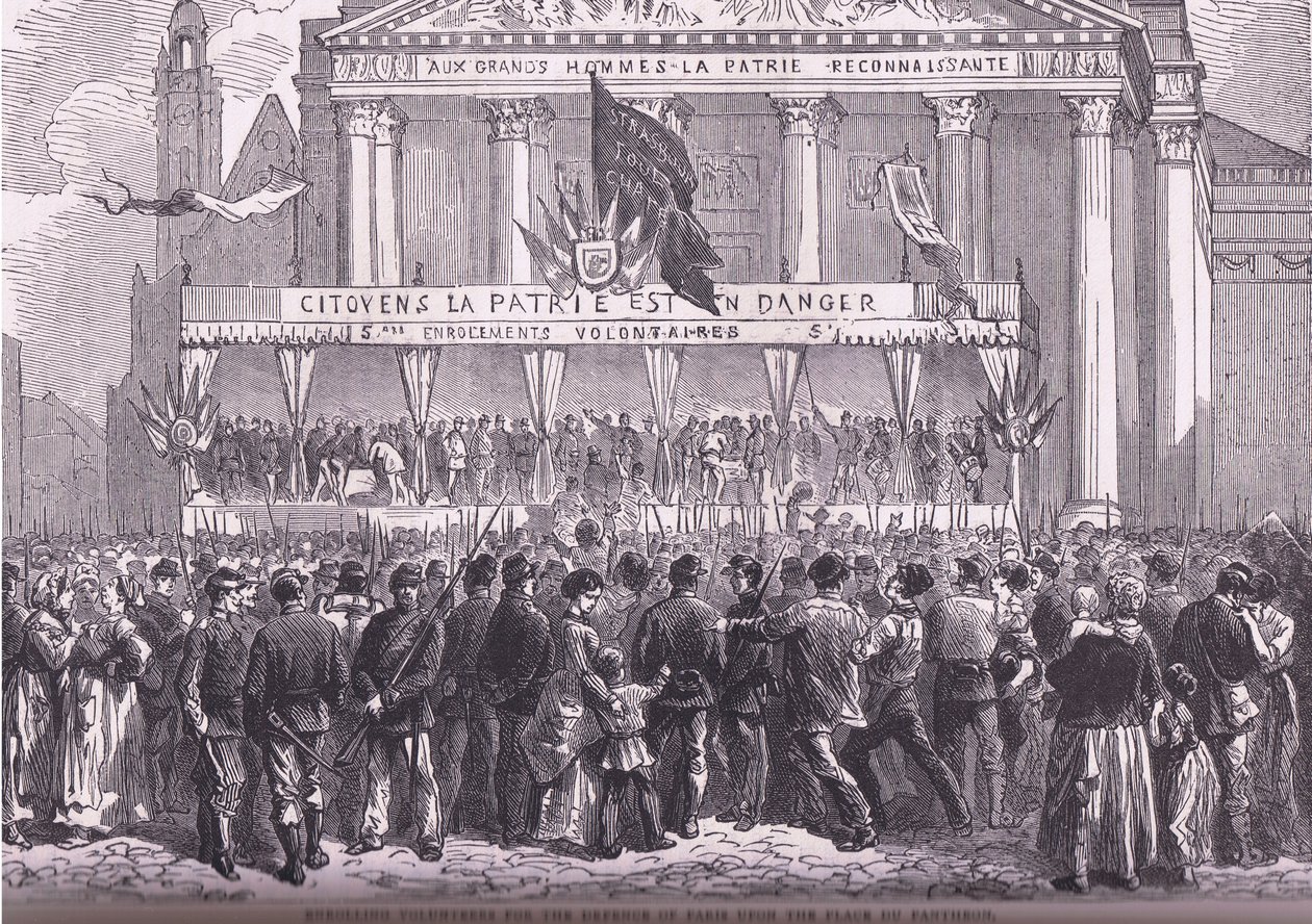 Vrijwilligers inschrijven voor de verdediging van Parijs, Cassells Geschiedenis van de Oorlog tussen Frankrijk en Duitsland gepubliceerd door Cassell and Company Limited, ca. 1890 door German School