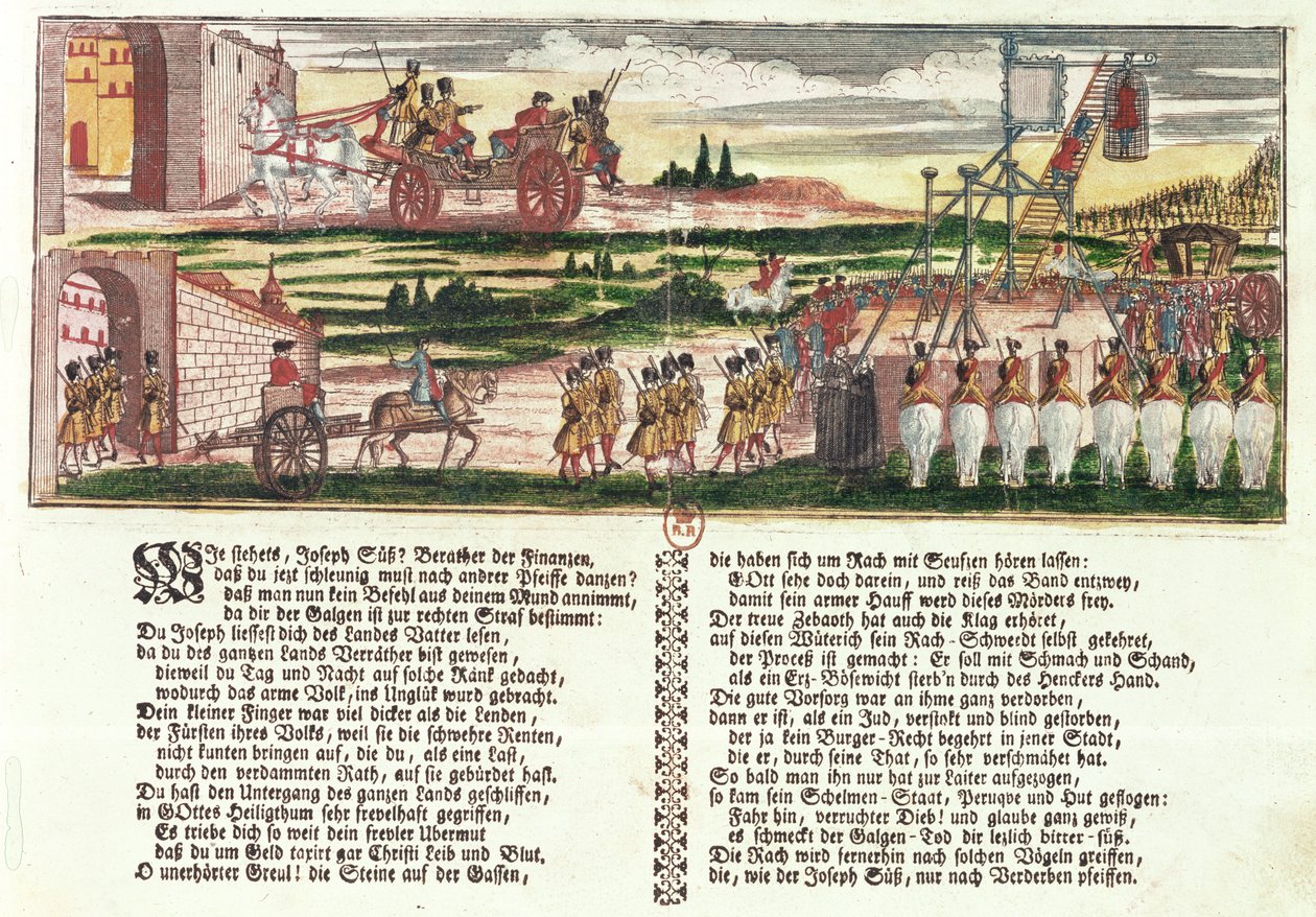 Executie van Joseph Süss Oppenheimer in 1738 door German School