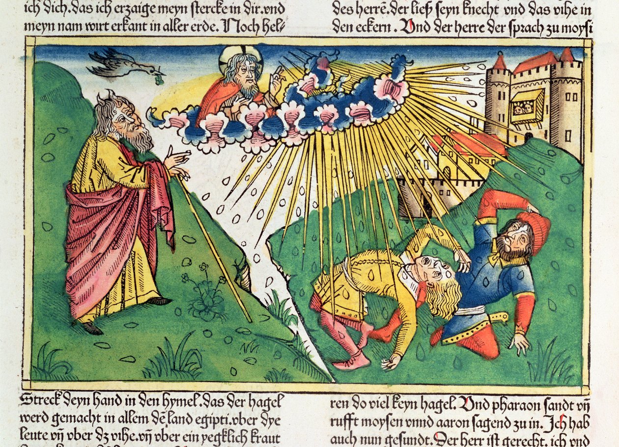 Exodus 9:13-35 De Zeven Plagen van Egypte: Mozes en de plaag van hagel en bliksem, uit de 