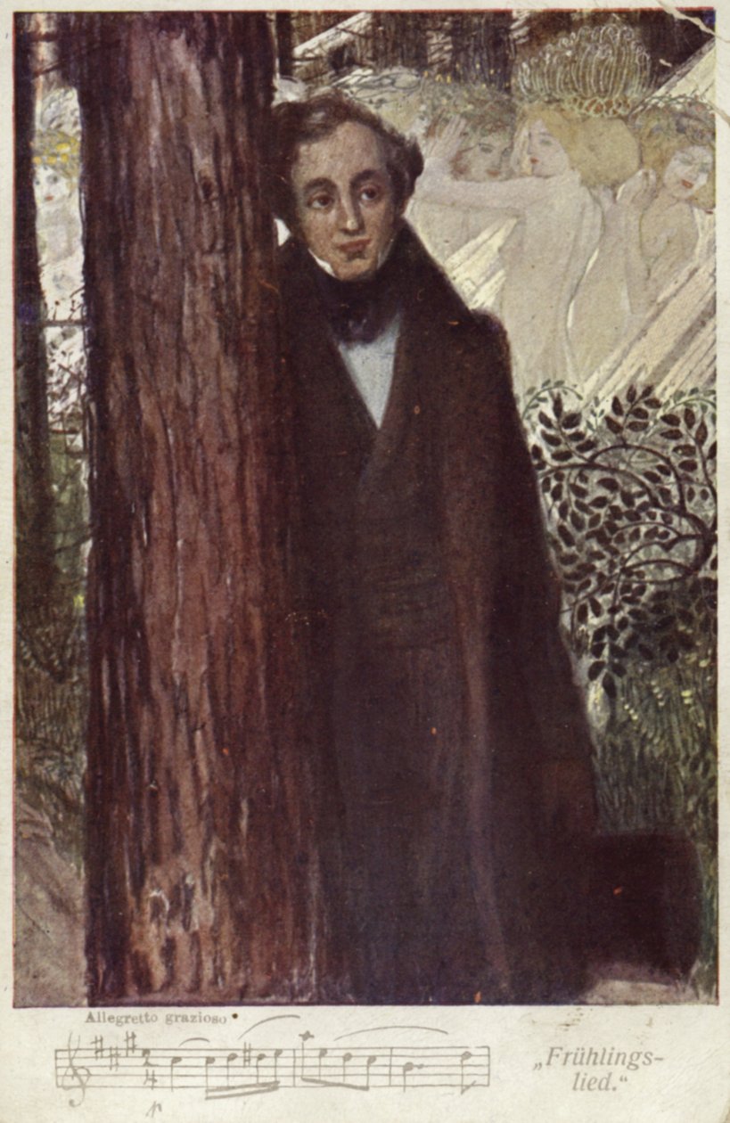 Felix Mendelssohn, Duits componist (kleurenlitho) door German School