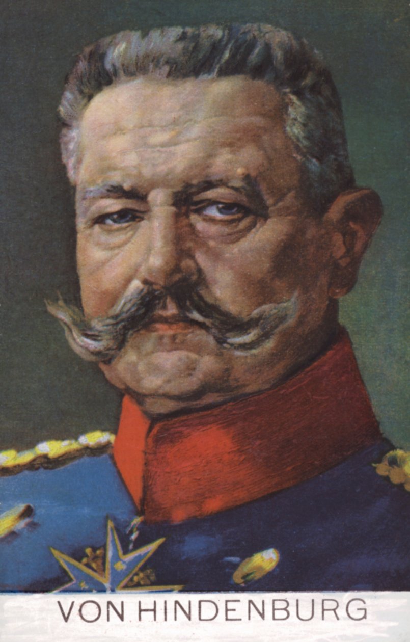 Veldmaarschalk Paul von Hindenburg, bevelhebber van het Duitse leger in de Eerste Wereldoorlog (kleurenlitho) door German School