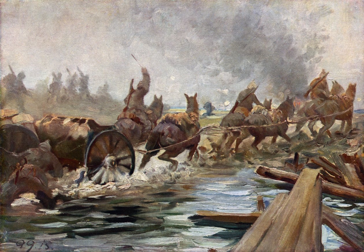 Van een Oostfront, munitietransport (kleurenlitho) door German School