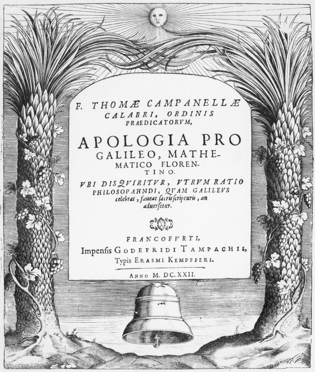 Frontispice van Apologia pro Galileo, Mathematico Florentino door Tommaso Campanella, gepubliceerd in Frankfurt, 1622 door German School