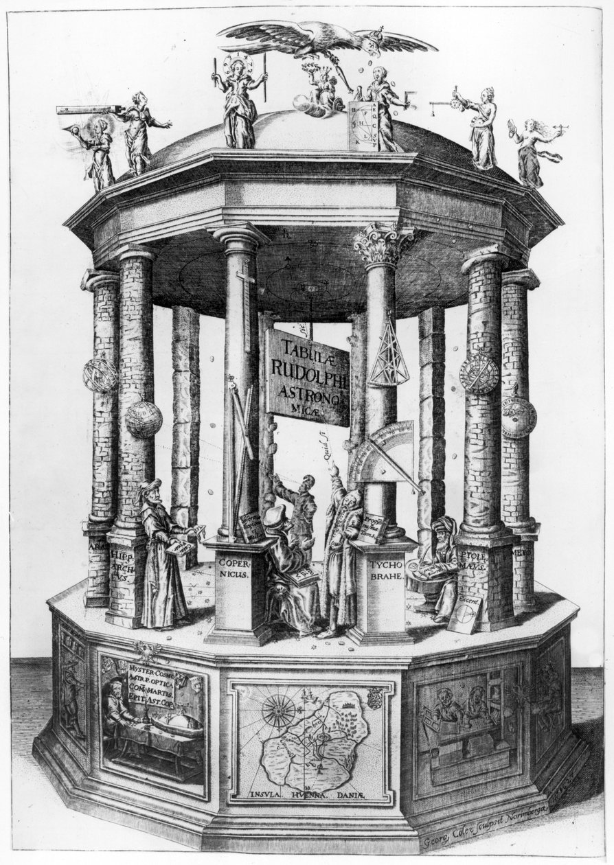 Frontispice van The Rudolphine Tables samengesteld door Johannes Kepler, gepubliceerd in 1627 door German School