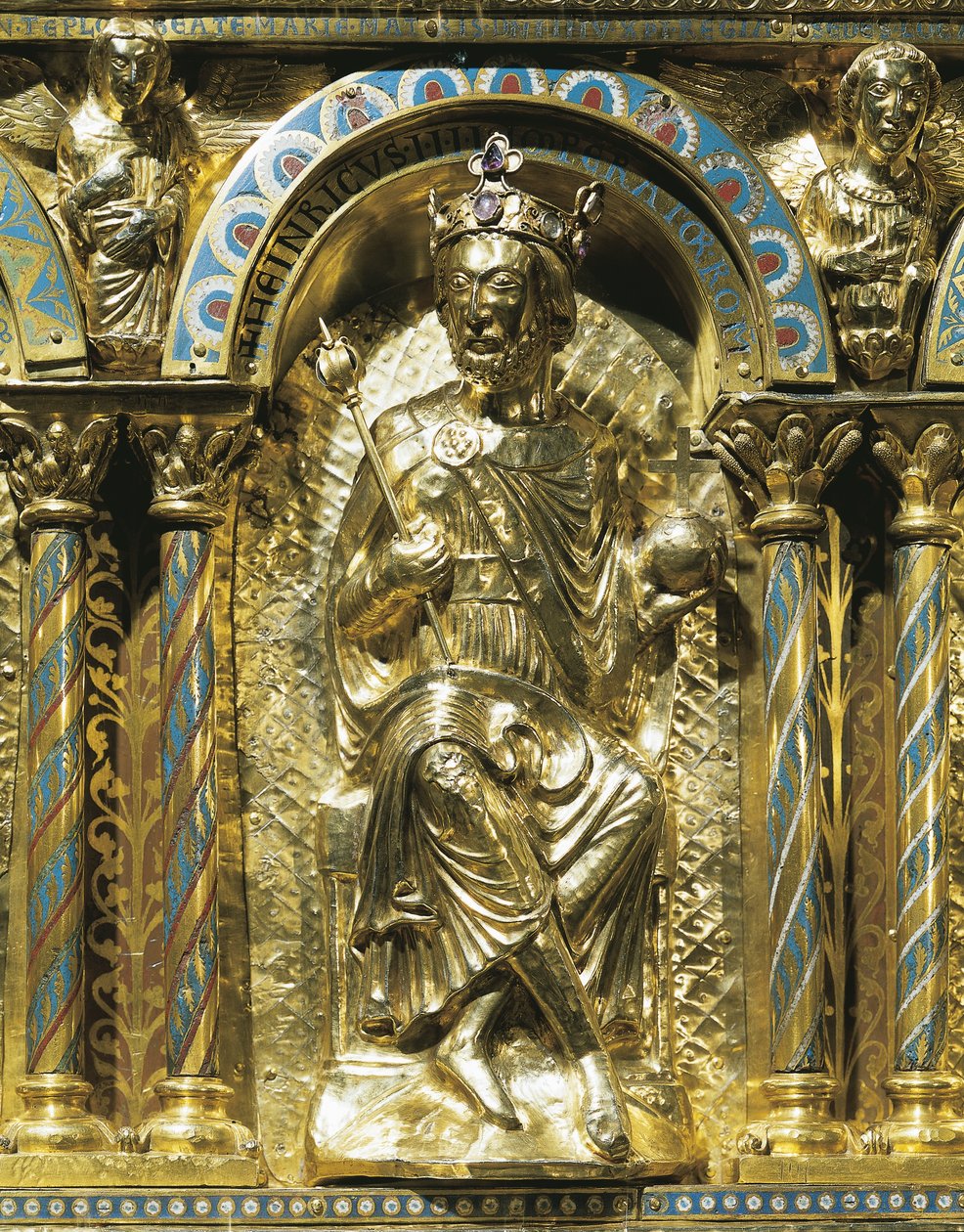 Hendrik IV, Heilige Roomse Keizer (1050-1106), detail van het Heiligdom van Keizer Karel de Grote (742-814) 1215 door German School