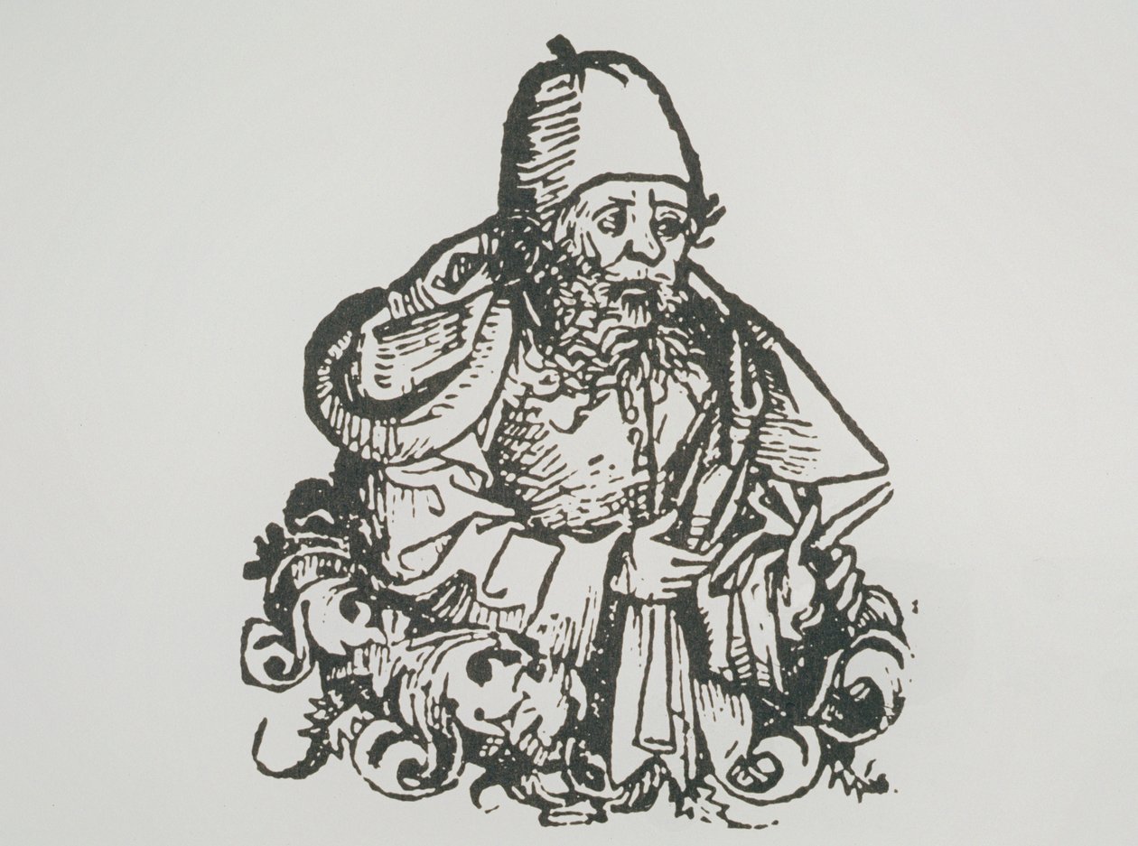 Ideaal portret van Guido Bonatti, kopie van een illustratie uit Liber Chronicarum door Hartmann Schedel, 1493, gebruikt in A History of Magic eind 19e eeuw door German School