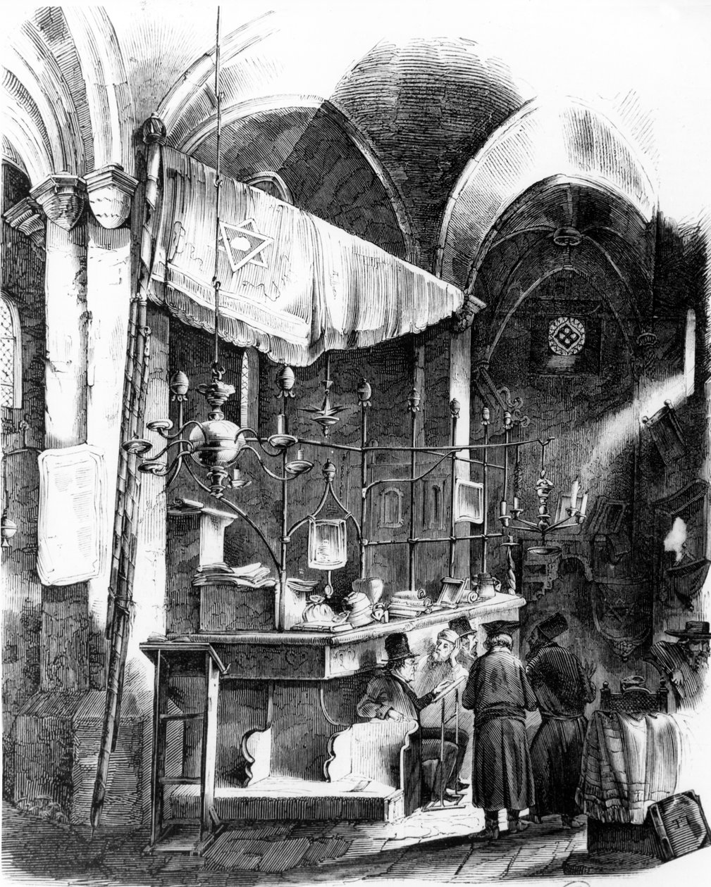 Interieur van de Altneuschule (Oude-Nieuwe Synagoge), Praag, 1852 door German School
