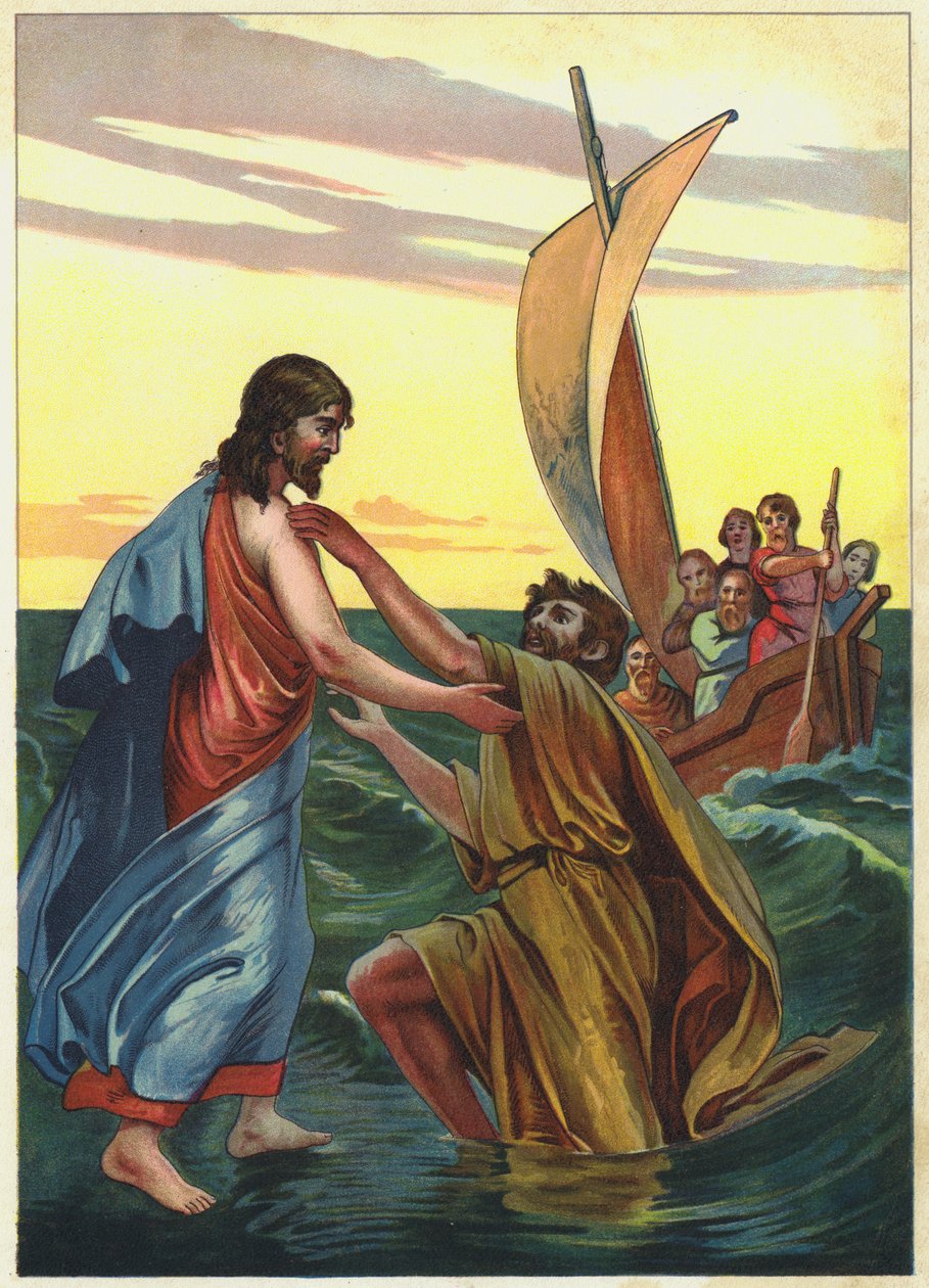 Jezus over het water (kleurenlitho) door German School
