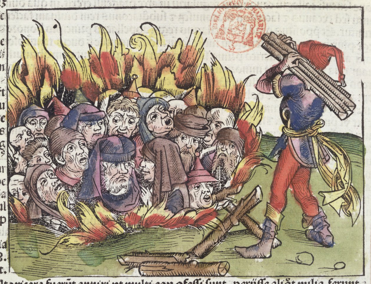 Joden verbrand op de brandstapel, uit de Neurenberg Kroniek door Hartmann Schedel (1440-1514), 1493 door German School
