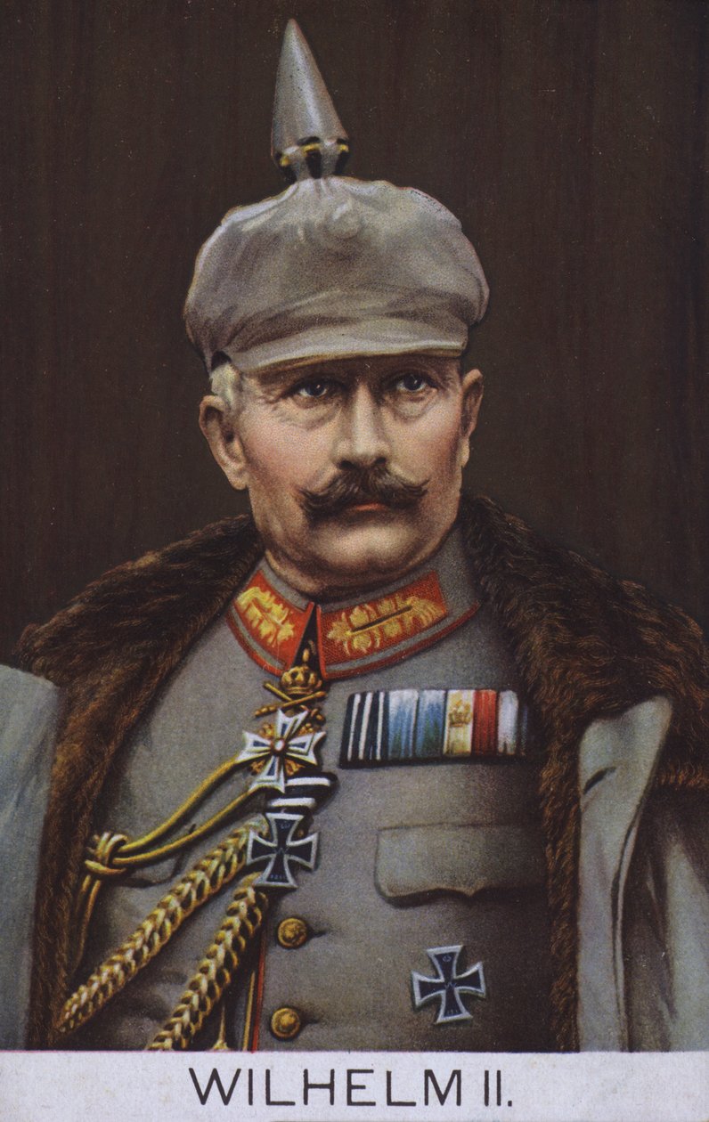 Keizer Wilhelm II van Duitsland in militair uniform (kleurenlitho) door German School
