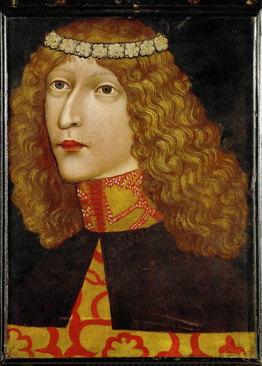 Ladislaus Postumus, koning van Hongarije en Bohemen, geboren 1440, vier maanden na de dood van zijn vader koning Albrecht II ... (perkament op hout) door German School