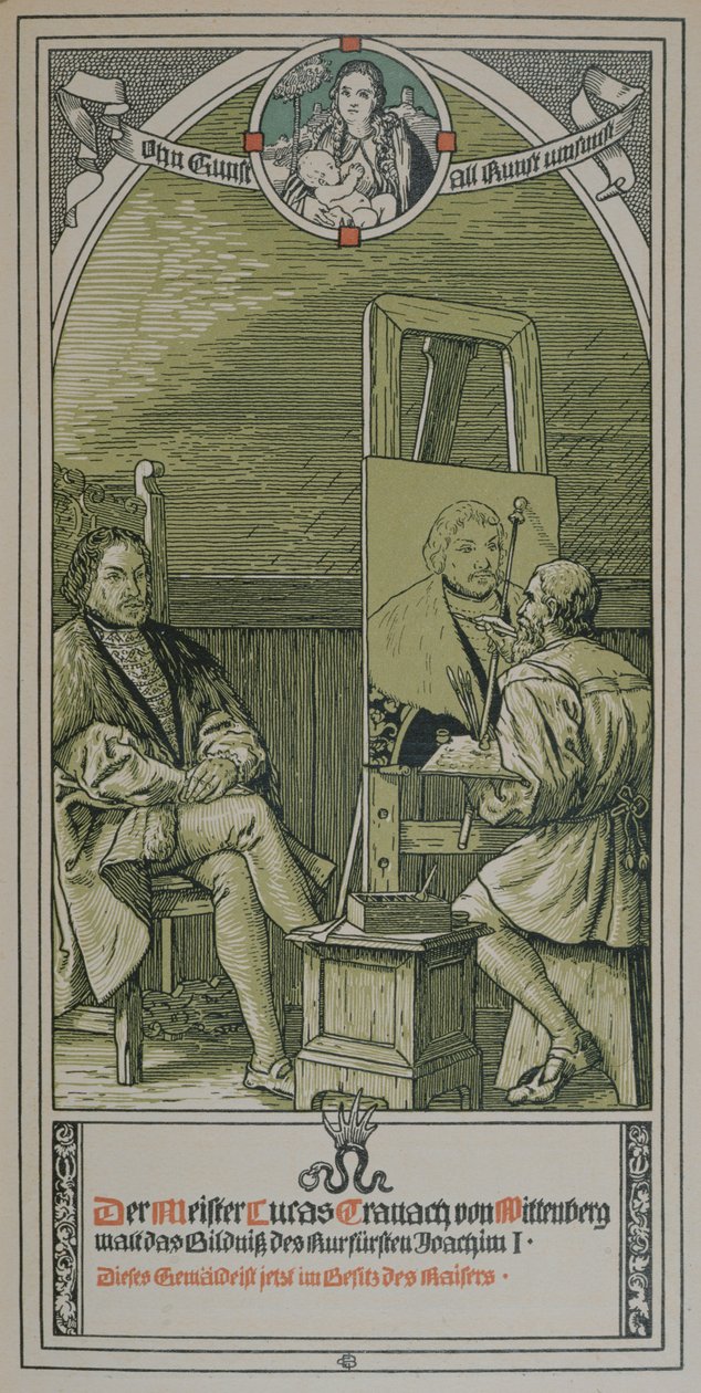 Lucas Cranach schildert ca. 1520-30 een portret van Joachim I Nestor, keurvorst van Brandenburg, 1906 door German School
