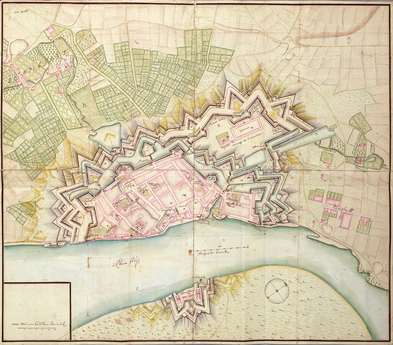 Kaart van Düsseldorf, 1736 door German School