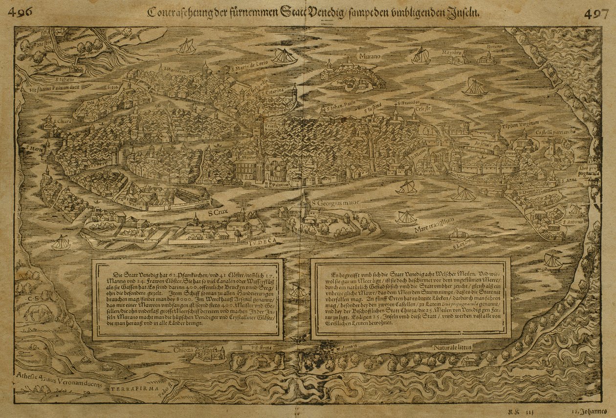 Kaart van Venetië, door Sebastian Munster (1488-1552) gepubliceerd in Basel, ca. 1560 door German School