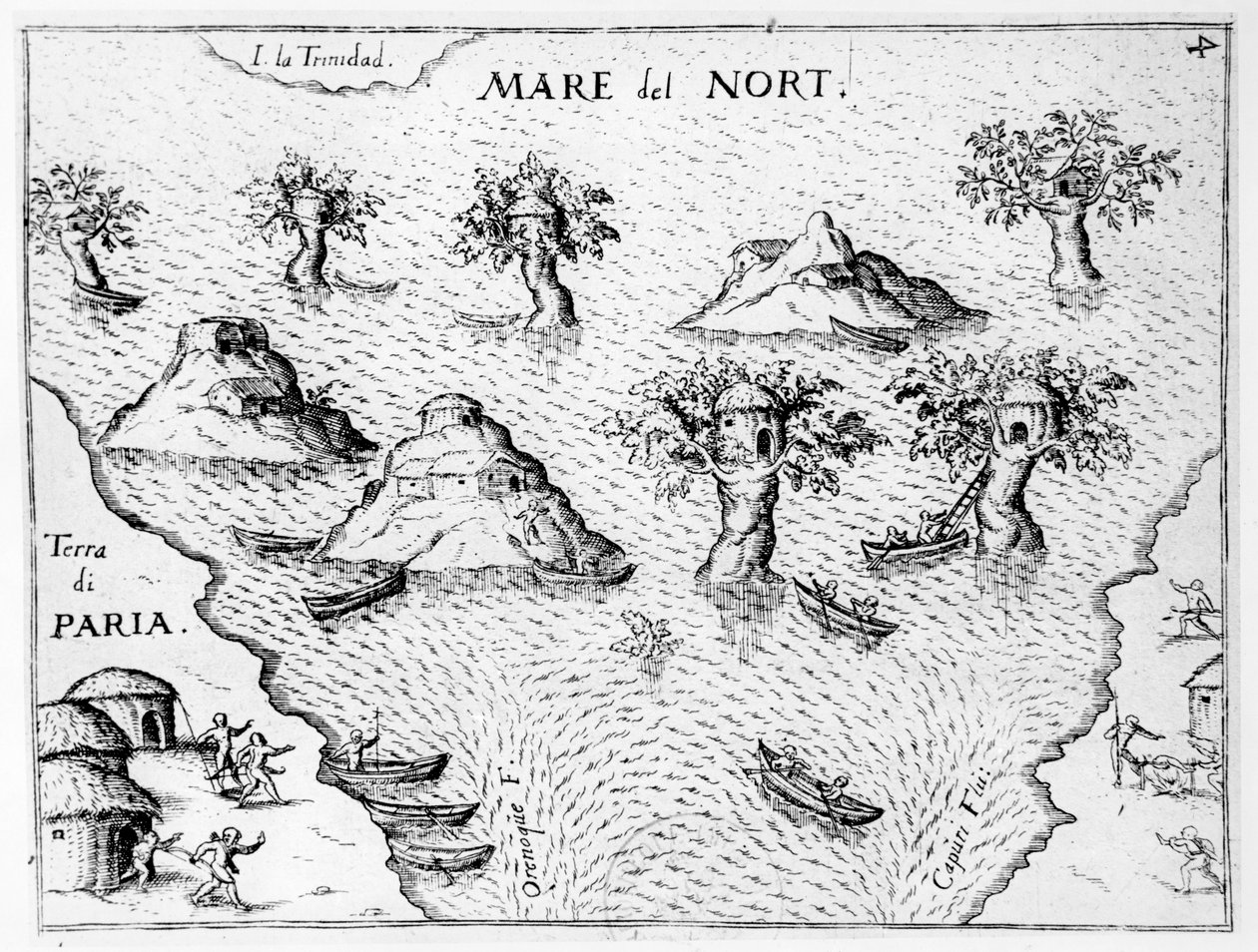 Kaart van de kust van Guyana, illustratie uit Regni Guianae door G. Raleigh door German School