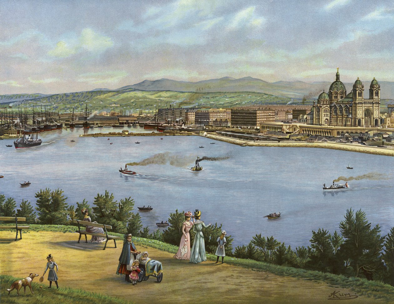 Marseille, Frankrijk (chromolitho) door German School