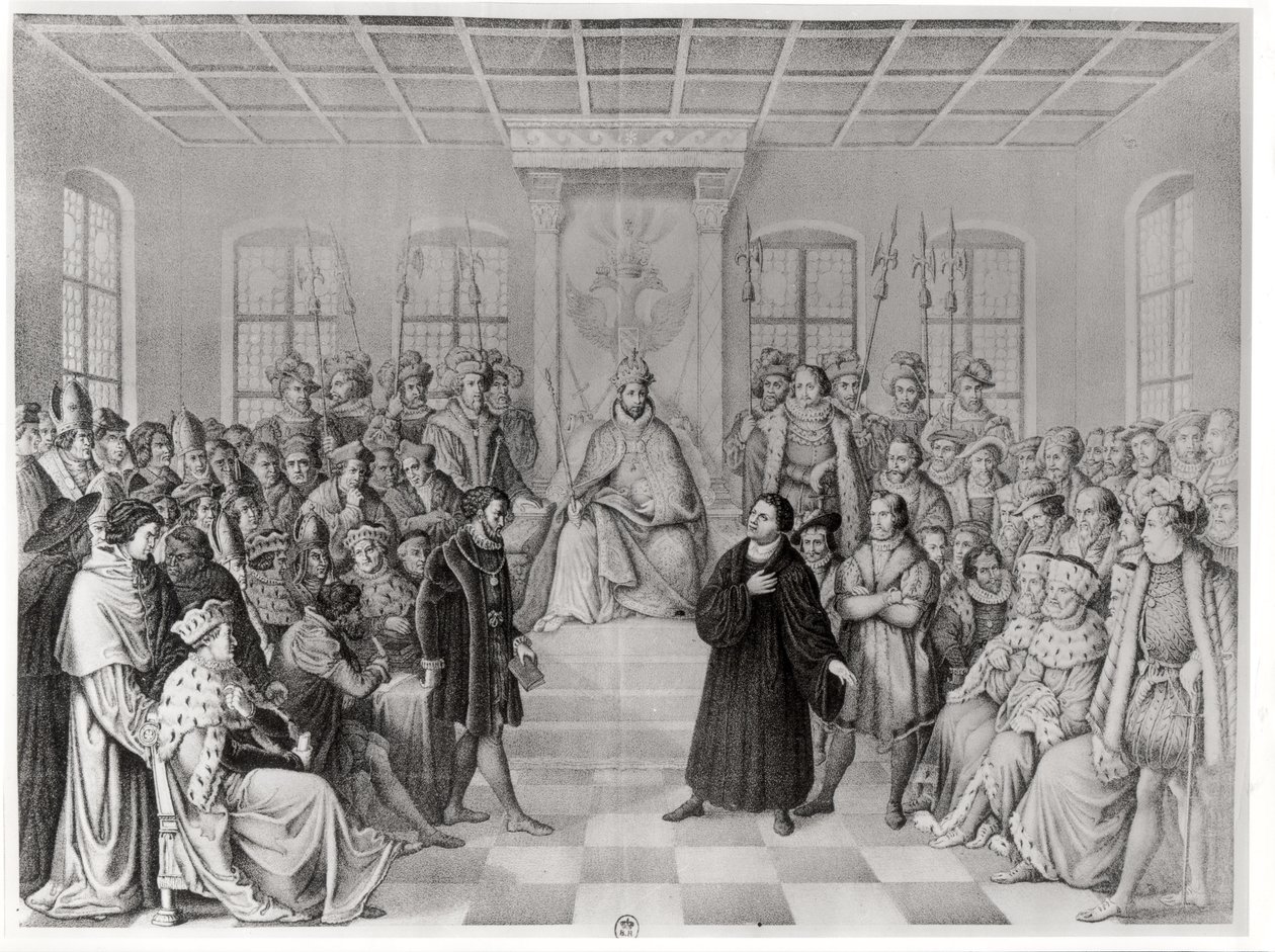 Maarten Luther voor Karel V (1500-58) op de Rijksdag van Worms, 16 april 1521, uit 