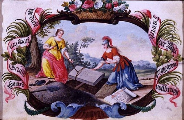 Minerva met een Figuur die Architectuur Voorstelt, ca. 1640 door German School