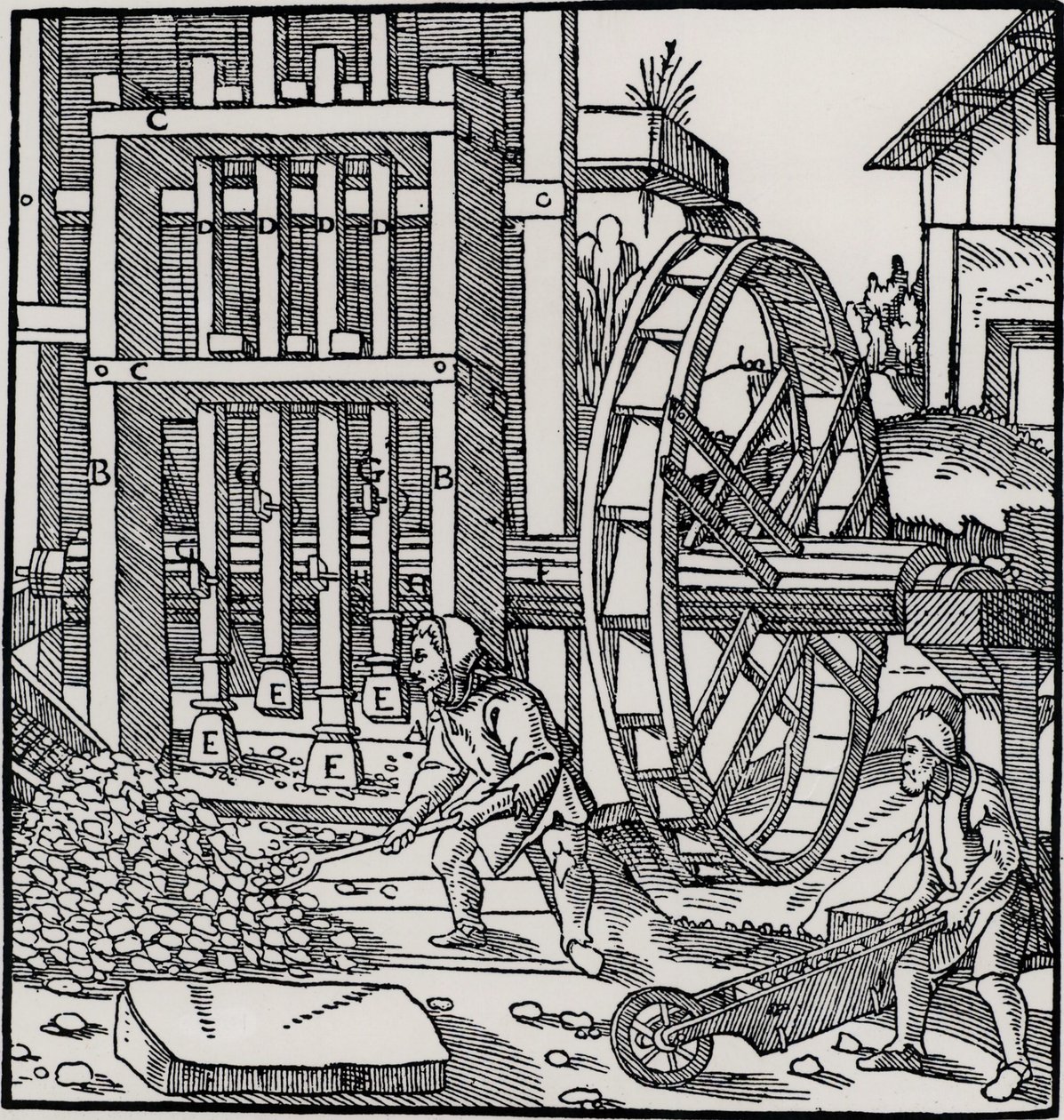 Doorgeschoten waterrad, uit 