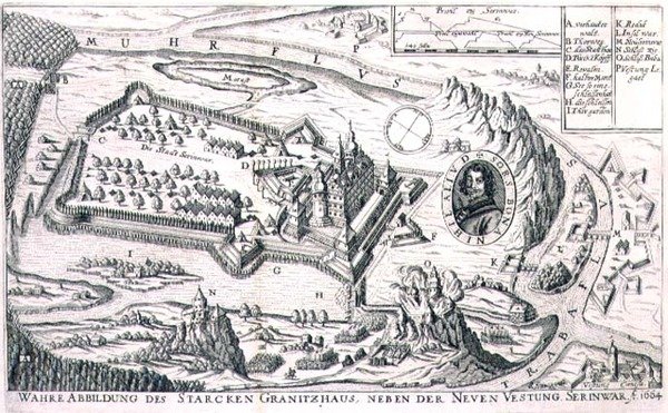 Plan van de granieten vesting bij New Serinwar in 1664, illustratie uit een boek over de Ottomaanse campagnes in Europa, gegraveerd door Paul Furst (gravure) door German School
