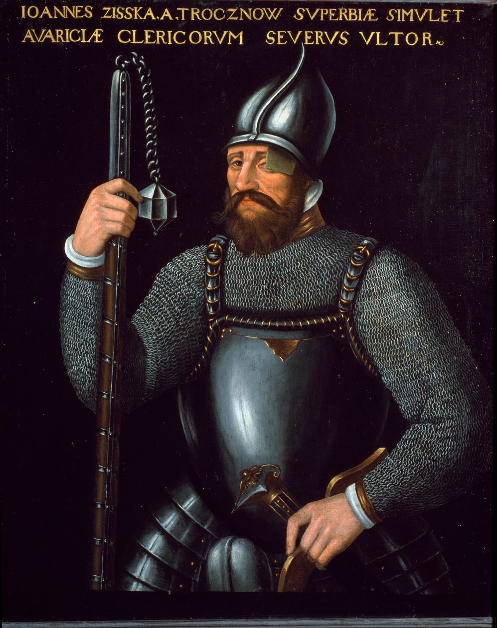 Portret van Jan Zizka, Oorlogsleider van de Hussieten, 16e eeuw door German School