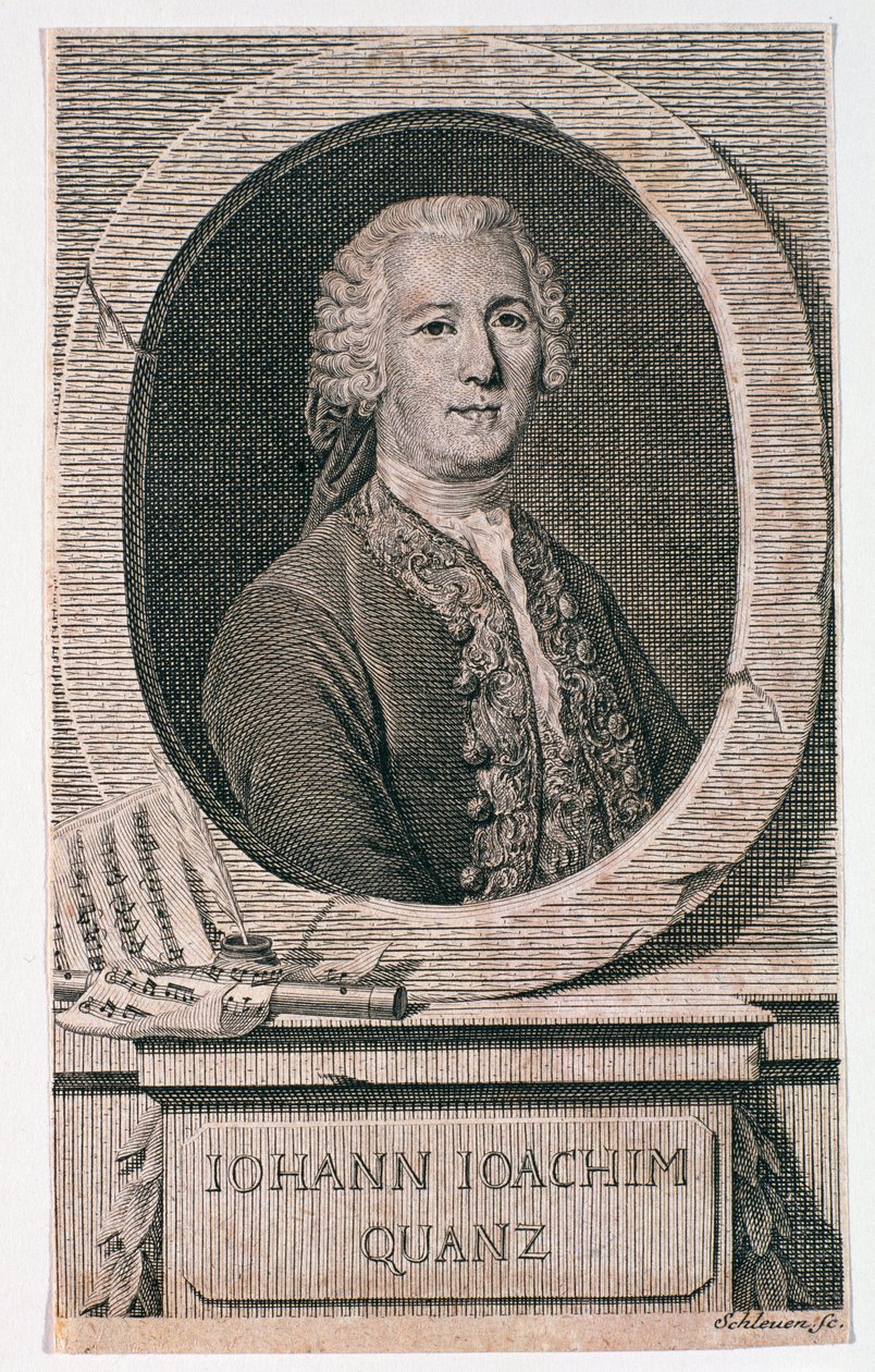 Portret van Johann Joachim Quantz (1697-1773) gegraveerd door Johann Schleuen (fl.1740-74) door German School