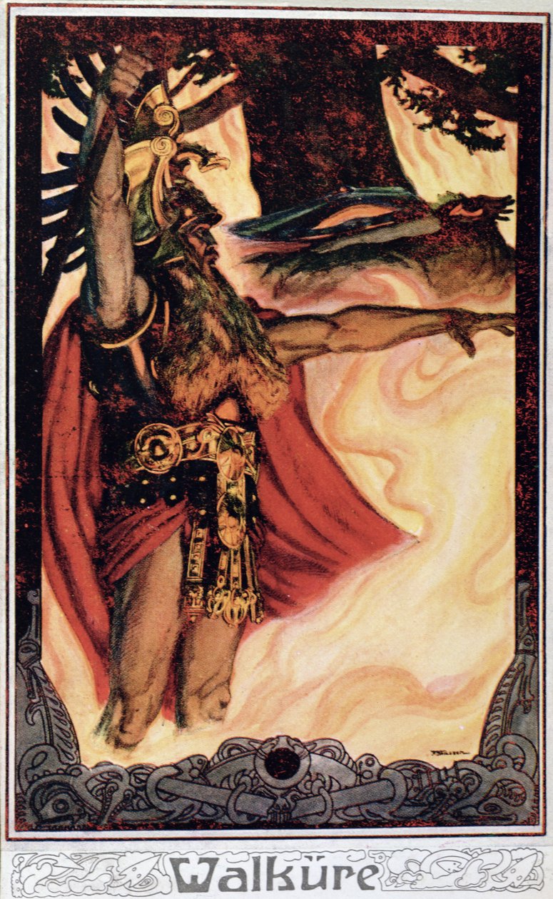 Ansichtkaart die Odin oproept het vuur uitbeeldt, 1914 door German School