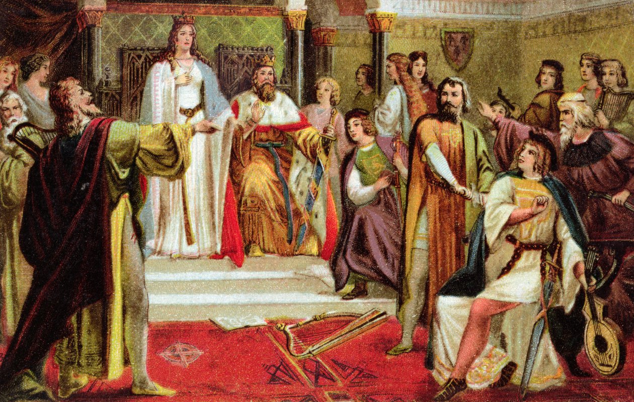 Ansichtkaart met een scène uit Tannhäuser door Richard Wagner (1813-83), c.1900 door German School