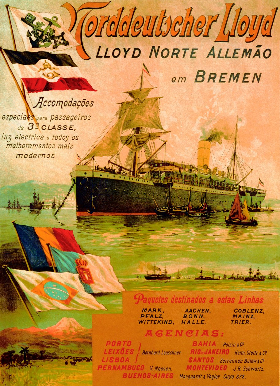 Poster ter promotie van de Noord-Duitse Lloyd Lijn, 1898 door German School
