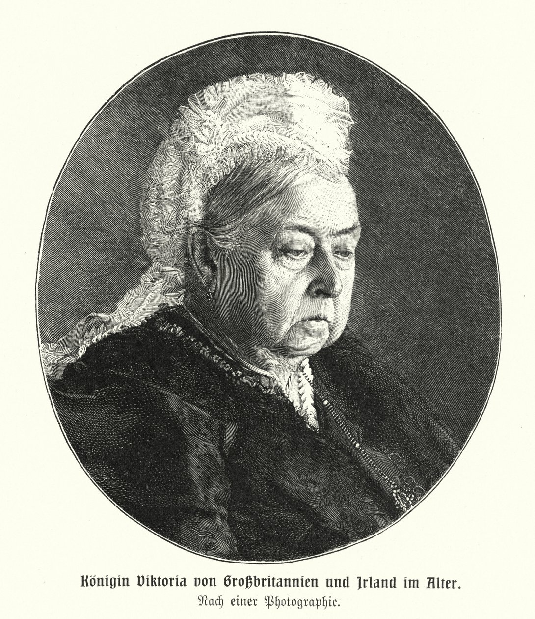 Koningin Victoria op hoge leeftijd (gravure) door German School