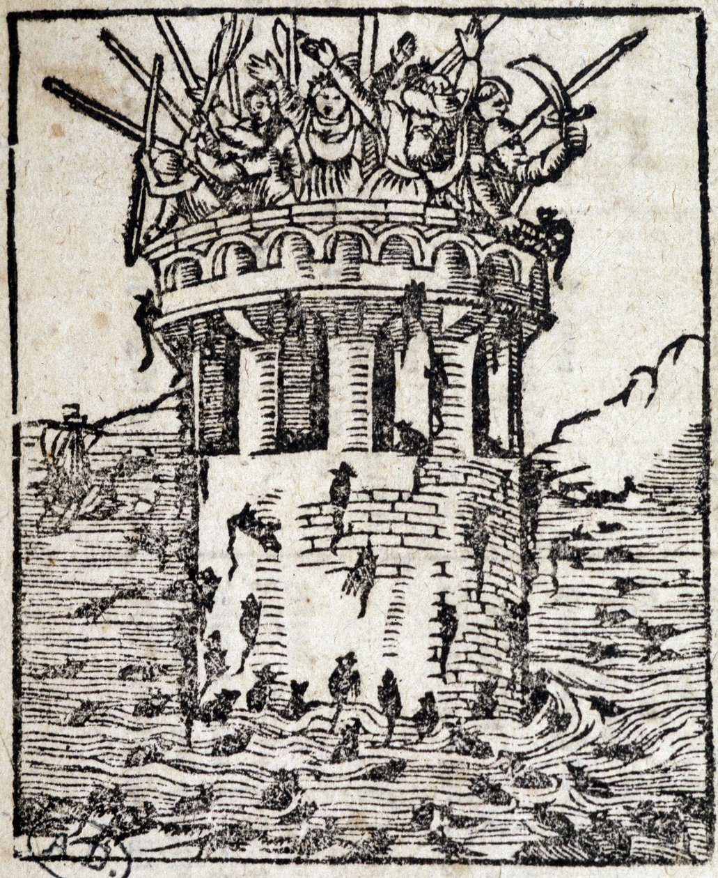 Ratten vallen een toren aan - Duitse gravure 16e eeuw door German School