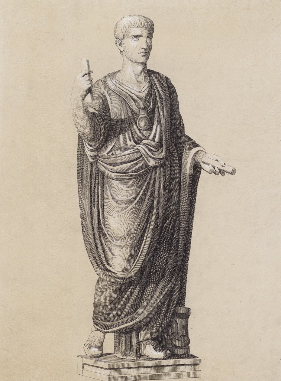 Romeinse man die de toga praetexta draagt (litho) door German School