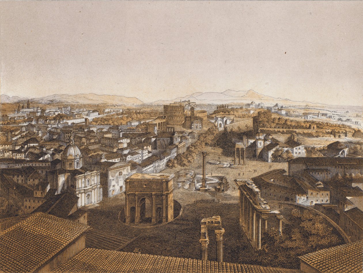 Rome vanaf het Capitool (kleurenlitho) door German School