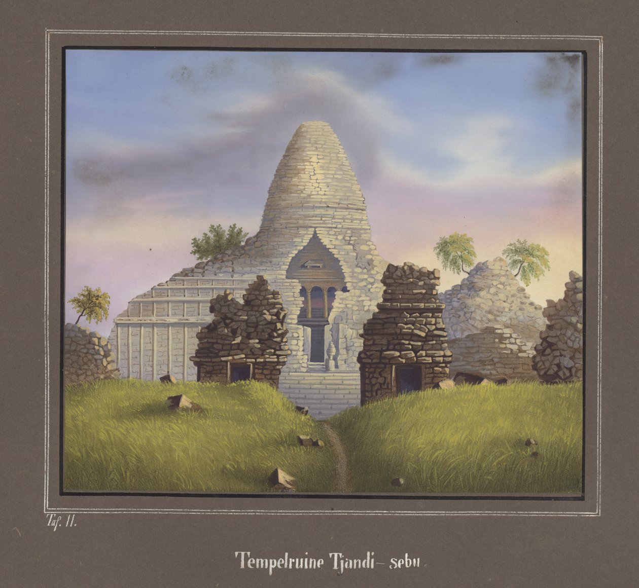 Ruin van de Tempel Tjandi-sebu, Pl.II uit Topographischer und Naturwissenschaftlicher Atlas zur Reise durch Java, door Dr.Fr.Junghuhn, Magdeburg 1845 door German School