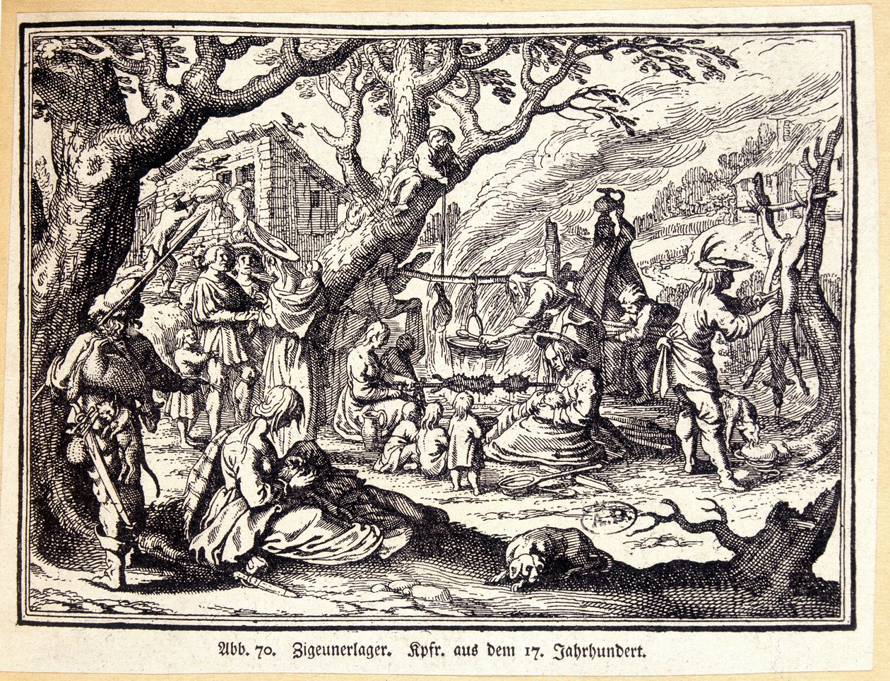Plattelandsmensen in de Middeleeuwen. Duitse gravure uit de 18e eeuw. Anoniem. Bibl. van de Deco Arts. door German School