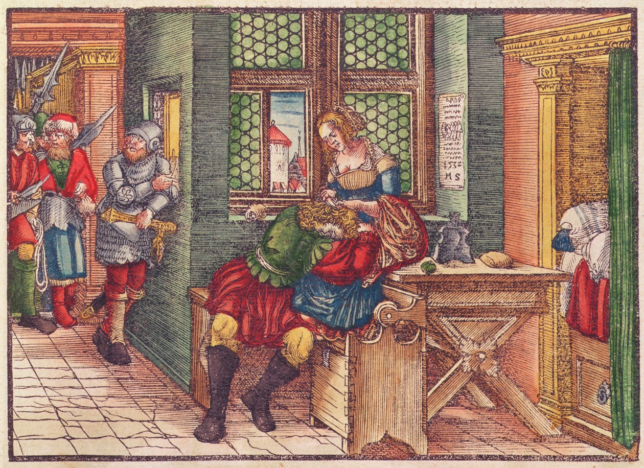 Simson en Delila, uit de Lutherbijbel, ca. 1530 door German School