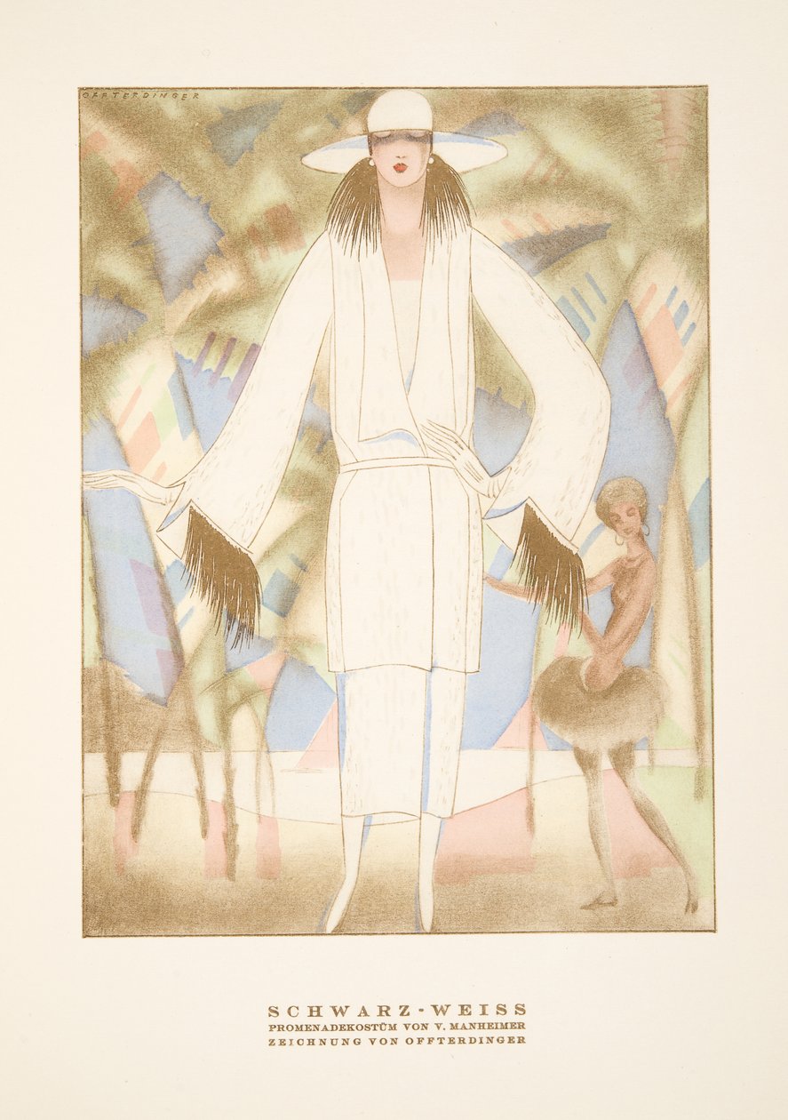 Schwarz-Weiss, outfit van V. Manheimer, uit Styl, pub.1922 (pochoirprint) door German School