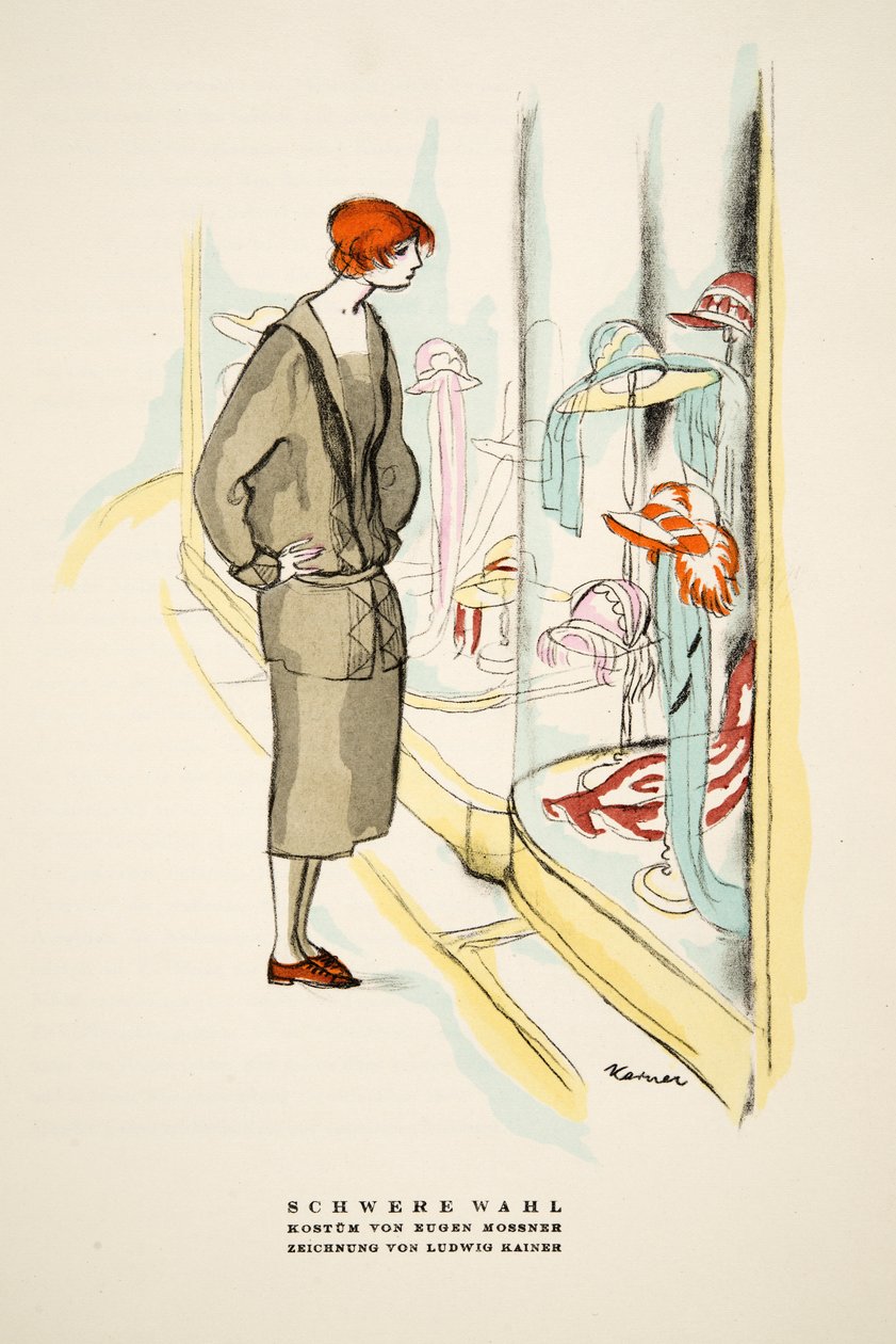 Schwere Wahl, outift door Eugen Mossner, uit Styl, pub.1922 (pochoirdruk) door German School