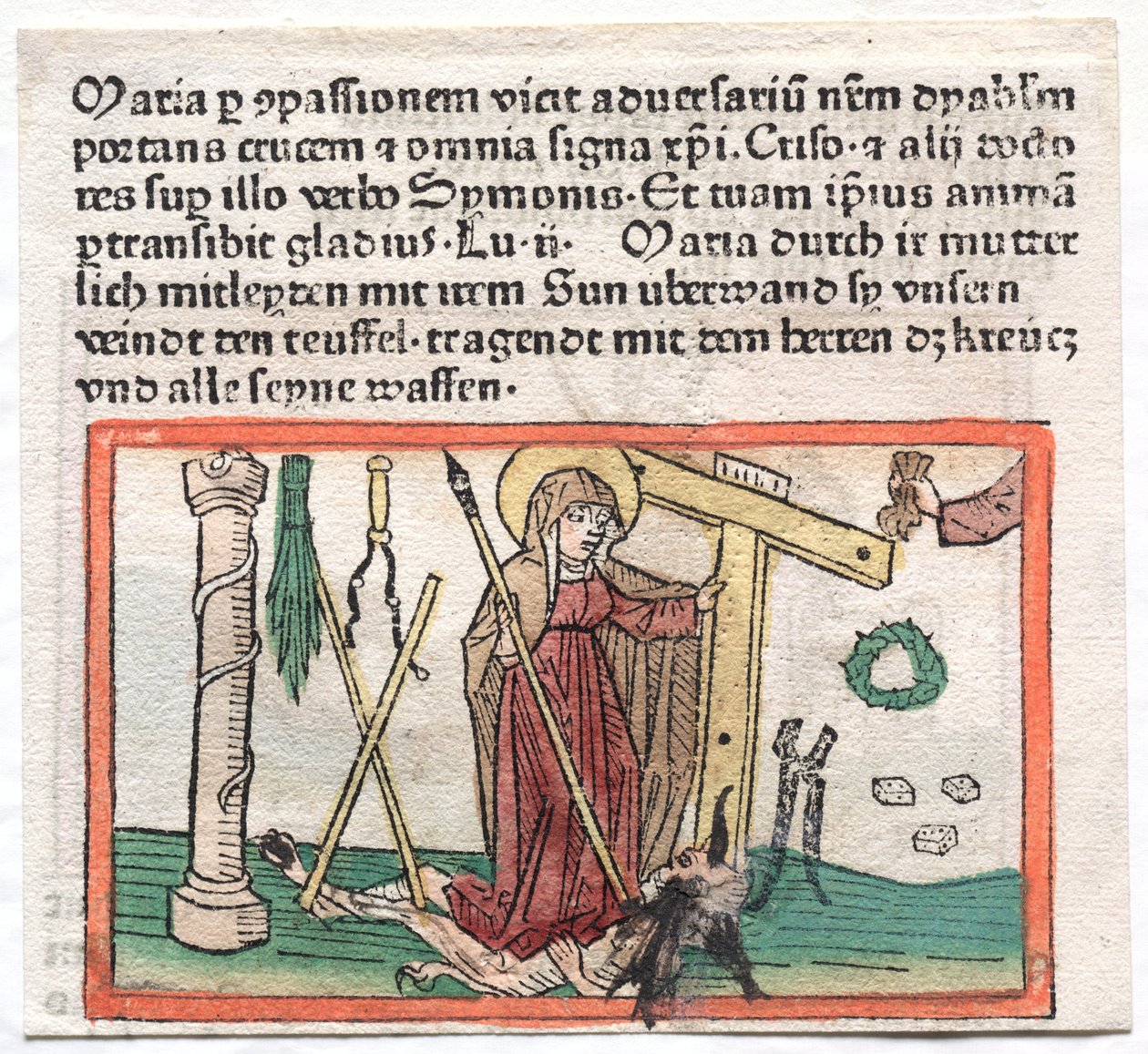 Spiegel Menslicher Behaltnis: De Maagd Maria Overwint een Duivel, 1400s door German School