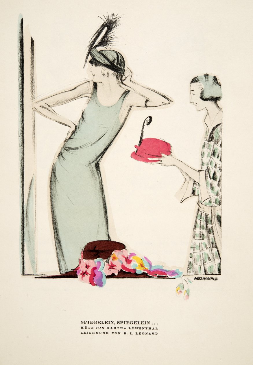 Spiegelein, Spiegelein .., hoeden van Martha Lowenthal, uit Styl, pub.1922 (pochoirdruk) door German School