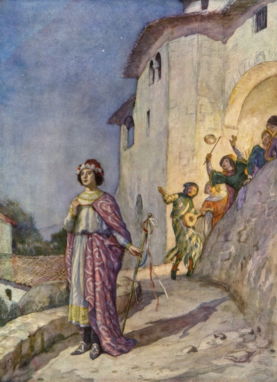 Franciscus en zijn Vrouwe Armoede (kleurenlitho) door German School