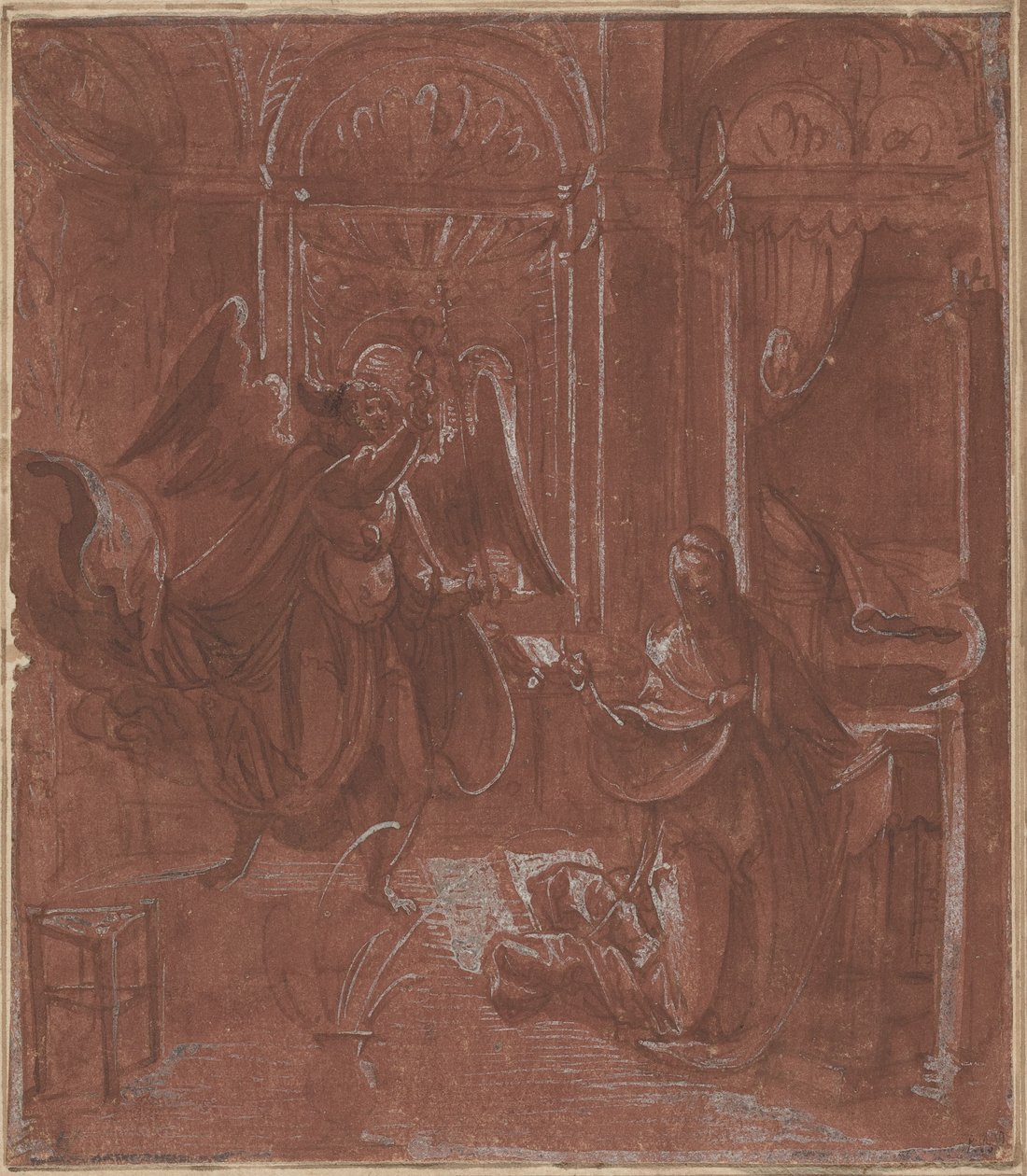 De Annunciatie, ca. 1520 (pen en inkt) door German School