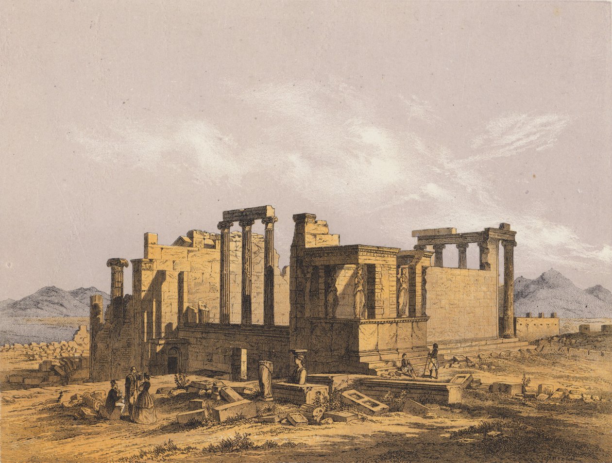 Het Erechtheion, Athene (kleurenlitho) door German School