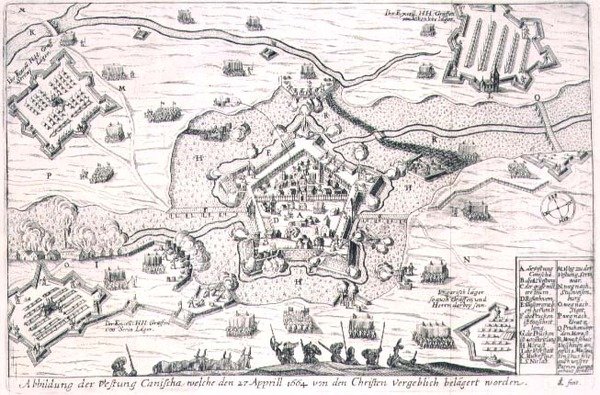 Het fort van Canischa tevergeefs belegerd door de christenen in 1664, illustratie uit een boek over de Ottomaanse campagnes in Europa, gegraveerd door Paul Furst door German School