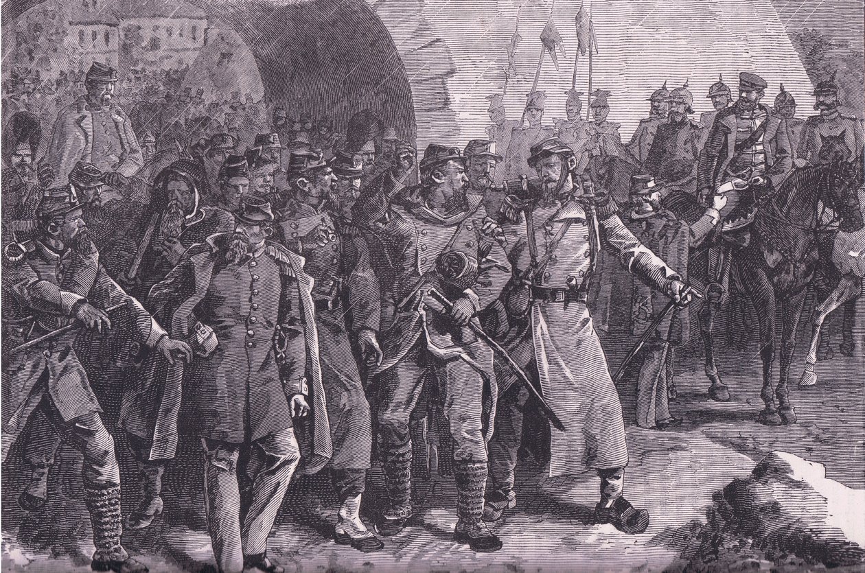 Het Franse leger verlaat Metz, Cassells Geschiedenis van de Oorlog tussen Frankrijk en Duitsland uitgegeven door Cassell and Company Limited, c.1890 door German School